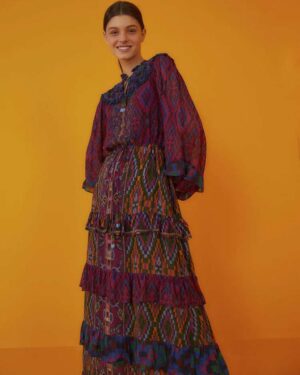 FARM RIO MIXED TAPESTRY MAXI DRESS