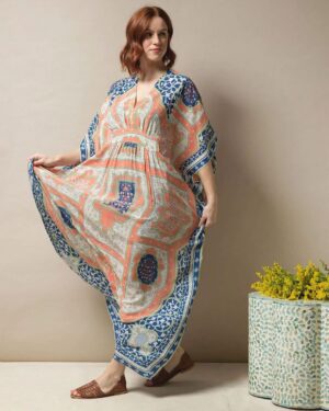 ONE HUNDRED STARS MARGEUX KAFTAN INDIAN SUMMER BLUE