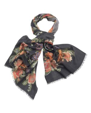ONE HUNDRED STARS WOVEN FLOWER BLACK WOOL SCARF
