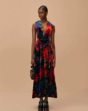 FARM RIO BLACK FLOWER SEASON MAXI WRAP DRESS