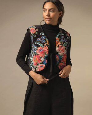 ONE HUNDRED STARS GILET WOVEN FLOWER BLACK