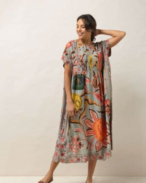 ONE HUNDRED STARS PLEAT DRESS JOY GREY