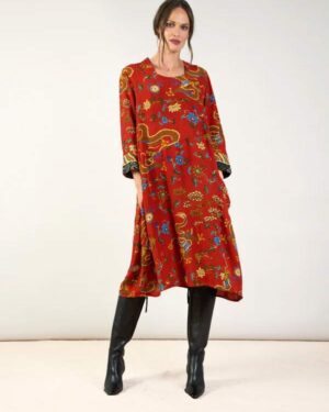 ONE HUNDRED STARS ASYMMETRIC DRESS DRAGON RUST