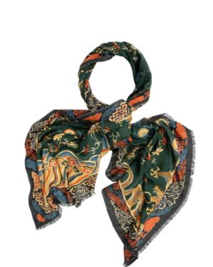 ONE HUNDRED STARS WOOL SCARF DRAGON GREEN