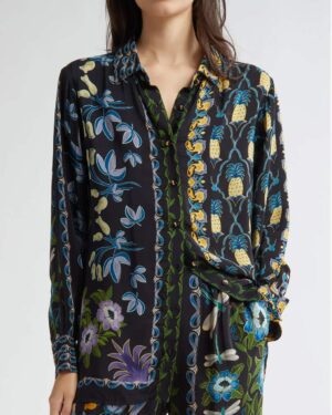 FARM RIO WINTER GARDEN BLACK PAJAMA SHIRT