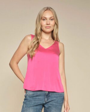 MOS MOSH ASTRID SILK V-NECK TOP PINK PEACOCK