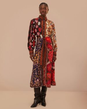 FARM RIO MIRANDA MIX ECO VISCOSE MIDI DRESS