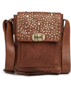 DECPECHE MOBILE BAG WITH STUDS COGNAC