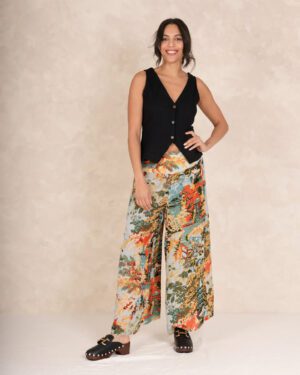 ONE HUNDRED STARS PALAZZO CREPE PANT CHINA TREE AQUA