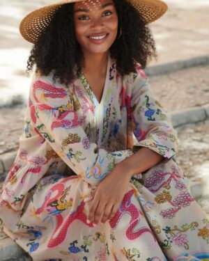 ONE HUNDRED STARS PINCH PLEAT DRESS DRAGON SAND