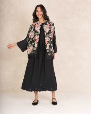 ONE HUNDRED STARS LINEN JACKET TRAILING BLOSSOMS BLACK