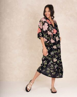 ONE HUNDRED STARS RACHEL DRESS TRAIL BLOSSOM BLACK