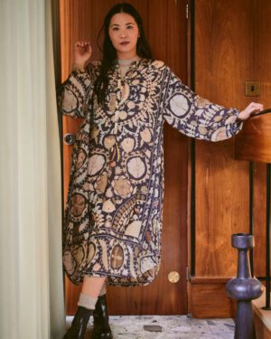 ONE HUNDRED STARS CREPE DARCY DRESS SUSANI CHARCOAL