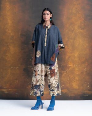 YAVI COTTON ROBIN PANT BLUE/TAN