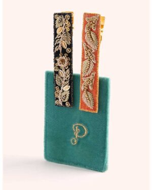 POWDER HAIR CLIPS NAVY AND TANGERINE LEAVES