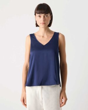 MOS MOSH ASTRID V-NECK SILK TOP MARITIME BLUE