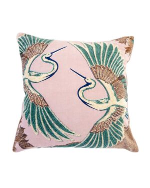 ONE HUNDRED STARS VELVET CUSHION CRANE PLASTER PINK