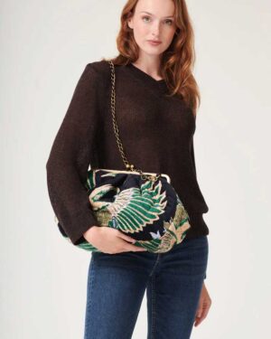 ONE HUNDRED STARS QUILTED VELVET KISS LOCK BAG CRANE EMERALD