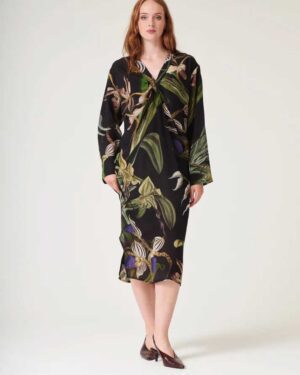 ONE HUNDRED STARS MIDI DRESS ORCHID BLACK