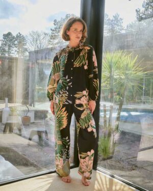 ONE HUNDRED STARS POPLIN PYJAMA SET CRANE EMERALD