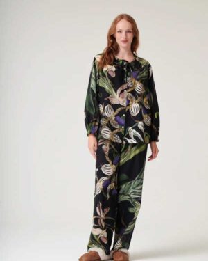 ONE HUNDRED STARS POPLIN PYJAMA SET ORCHID BLACK