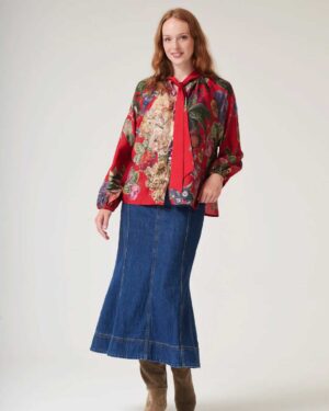 ONE HUNDRED STARS PUSSY BOW BLOUSE PRIMULA BERRY