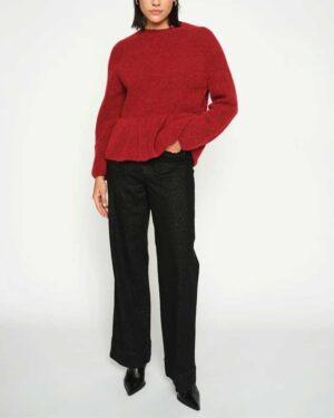 MOS MOSH THORA O-NECK FRILL KNIT RHYTHMIC RED