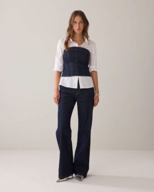 SUMMUM WOMAN DENIM CORSET WITH RHINESTONES