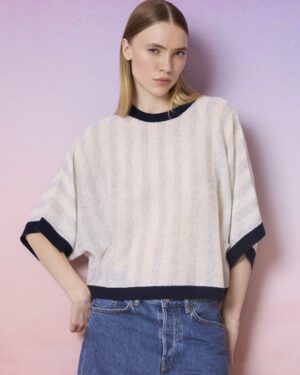 ABSOLUT CASHMERE BRUSHED NETTIE SWEATER LIGHT HEATHER GREY/CREAM
