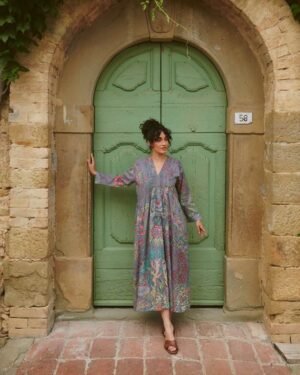 ONE HUNDRED STARS PINCH PLEAT DRESS BOHO GARDEN GREY