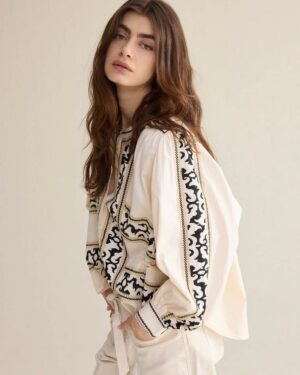 SUMMUM WOMAN EMBROIDERED BLOUSE CRISPY COTTON IVORY