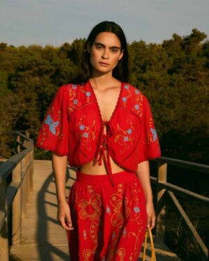 SOPHIE AND LUCIE AMAPOLA EMBROIDERED TOP RED