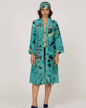 INOA LONG SILK KIMONO FLORA GREEN