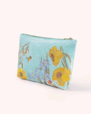 POWDER MID SIZE EMBROIDERED ZIP POUCH WILDFLOWER MEADOW