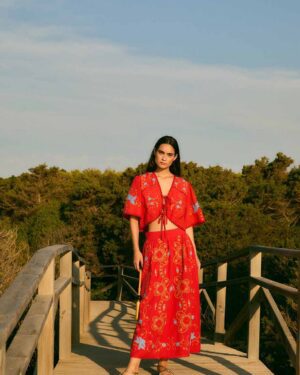 SOPHIE AND LUCIE AMAPOLA EMBROIDERED SKIRT RED